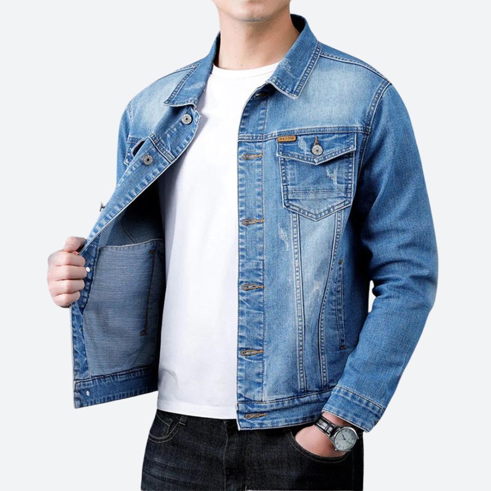 Zoltan | Denim jas modern fit met subtiele scheuren