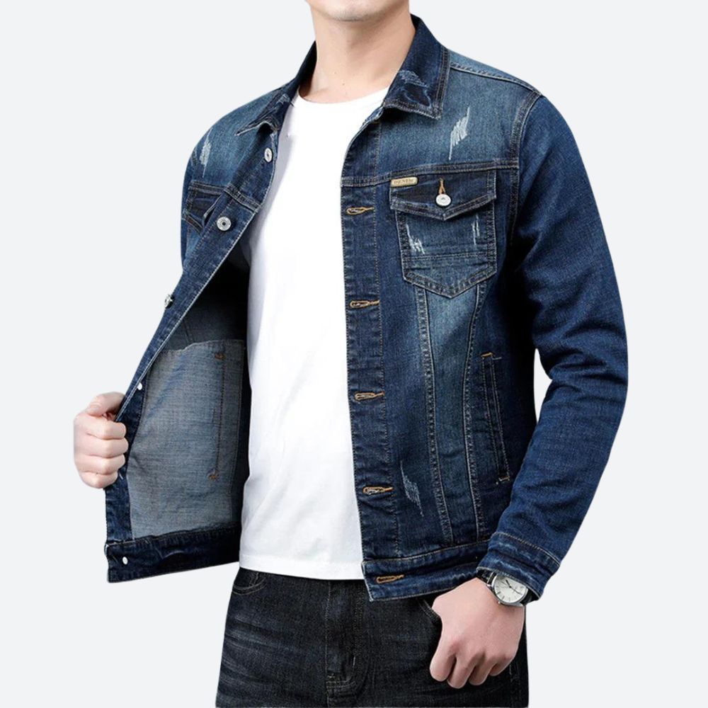 Zoltan | Denim jas modern fit met subtiele scheuren